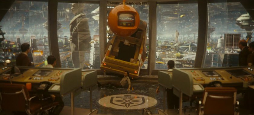 Inside a past version of the TVA, a mail truck crashes into a Chrono Bay.