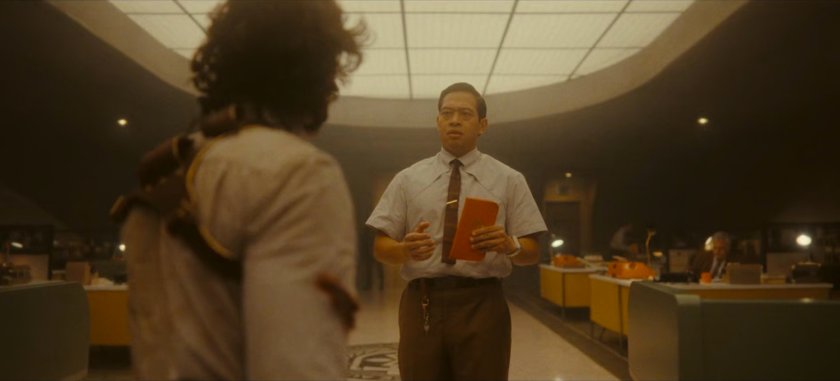 Loki and Casey inside a TVA Chrono Bay.