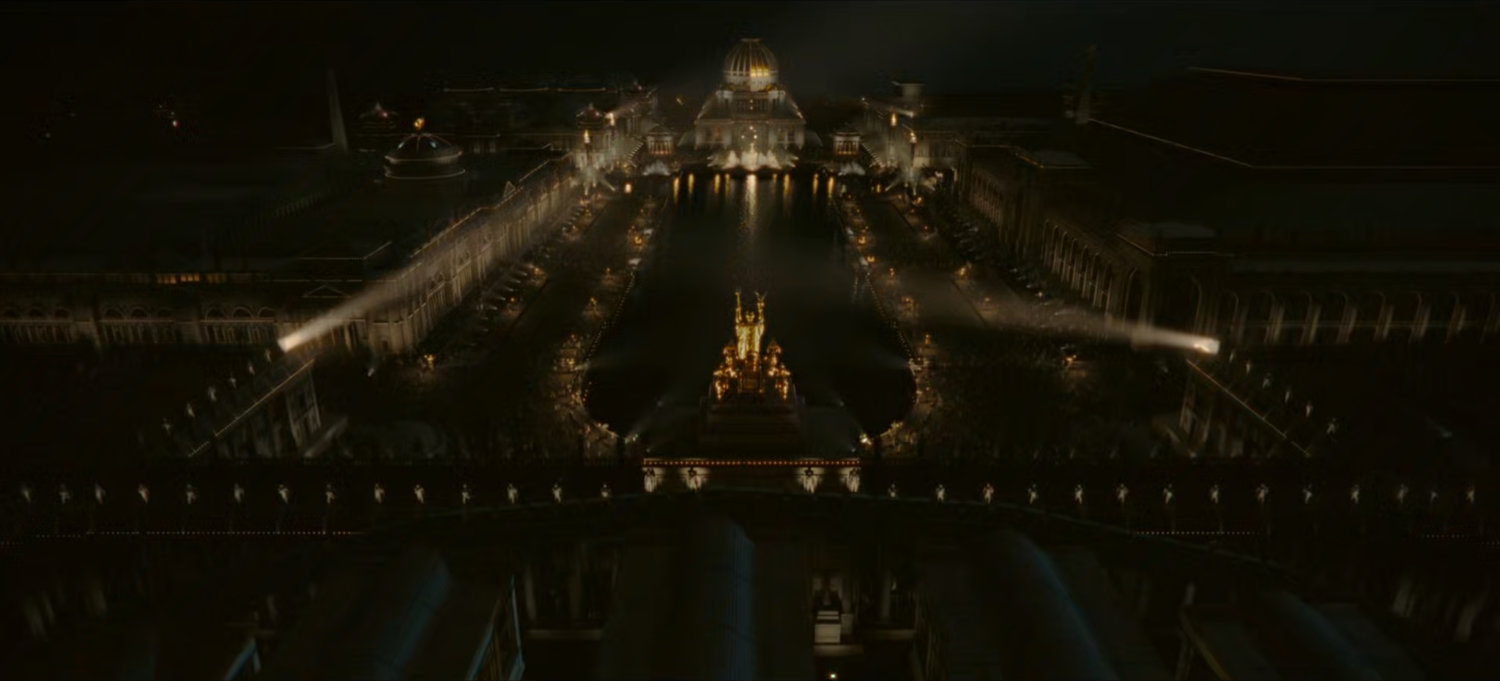 Nighttime aerial of Chicago World's Fair.