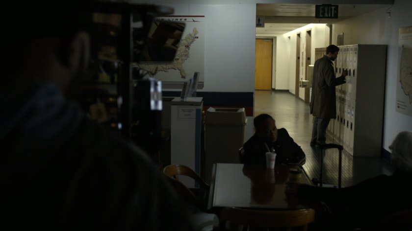 Grant Ward at a locker in Philadelphia bus station.
