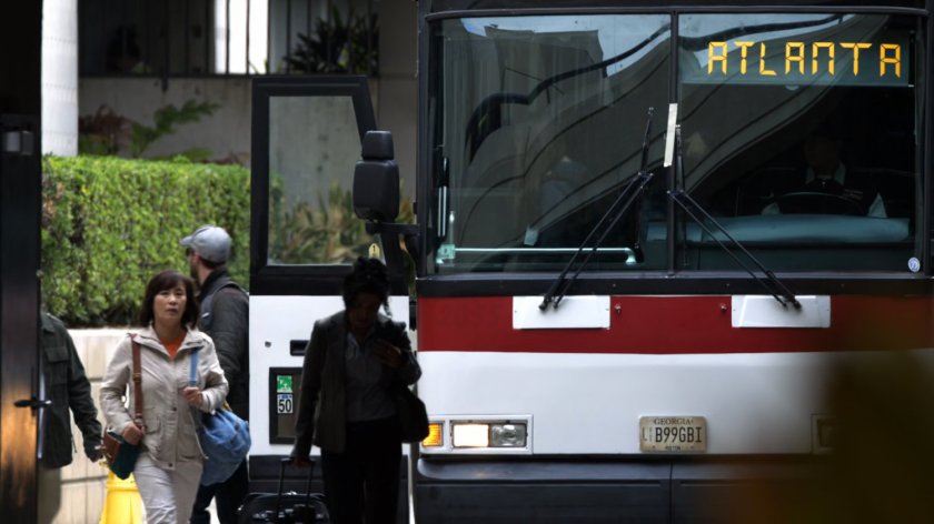 Atlanta bus outside terminal.