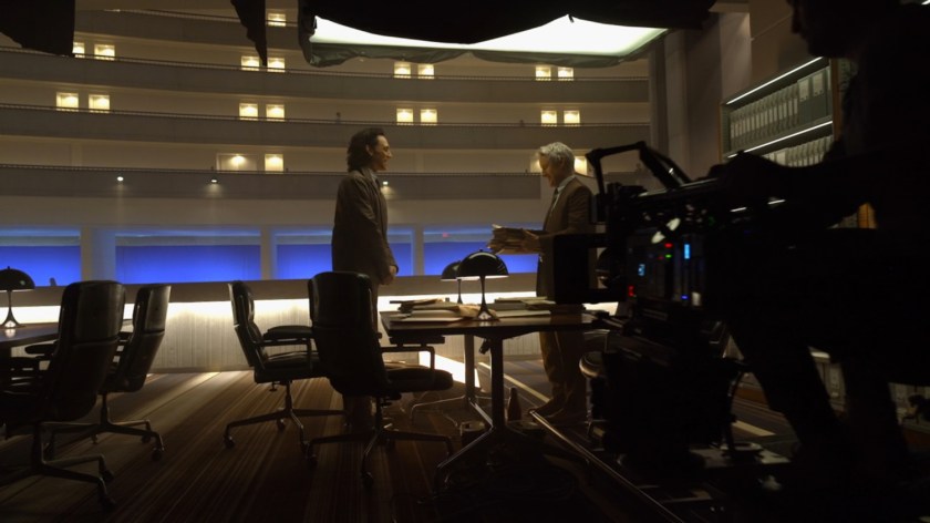 Behind the scenes of Loki and Mobius in TVA Archives.