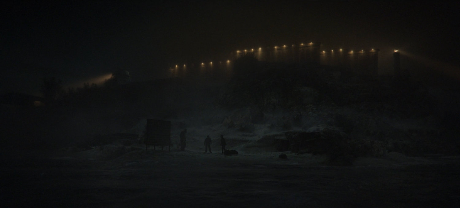 Night shot of Alcatraz Island beach.