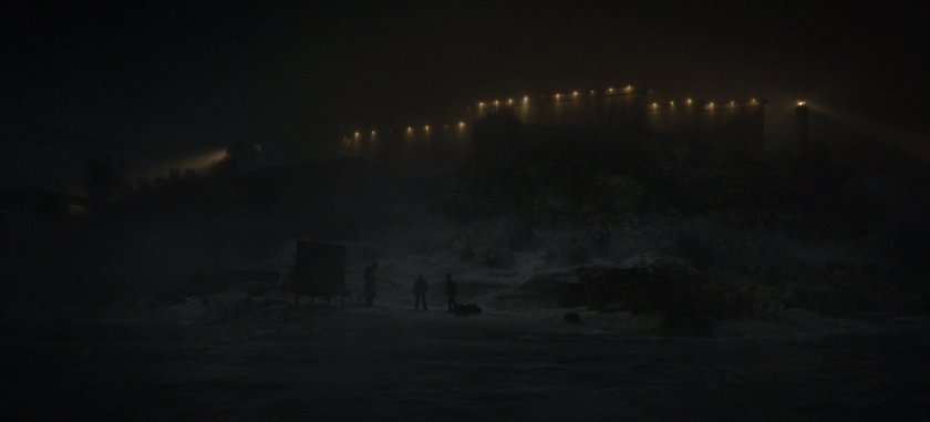 Night shot of Alcatraz Island beach.