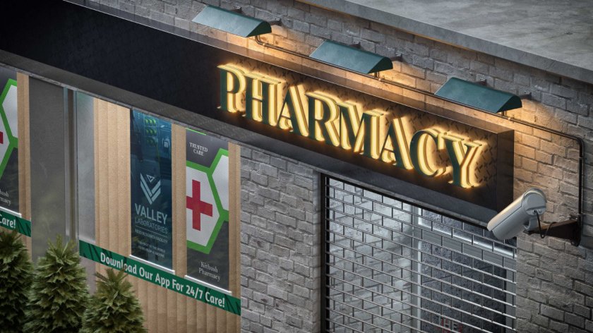 3D asset of Pharmacy storefront.