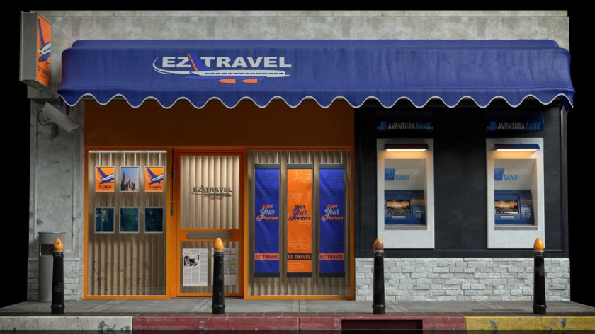 3D asset of EZ Travel storefront.