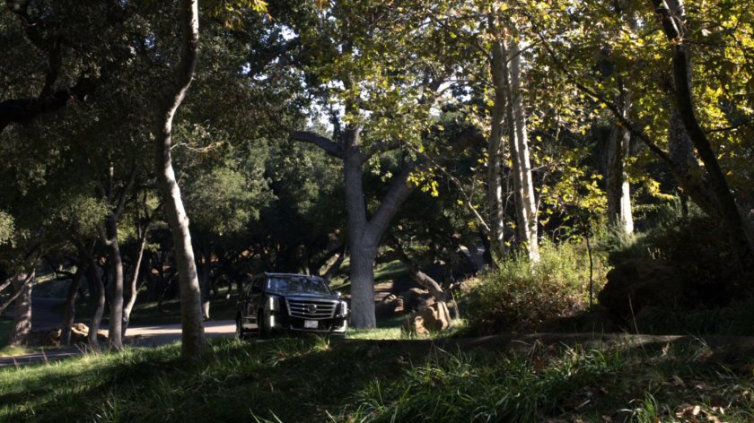 A black SUV in the Massachusetts woods.
