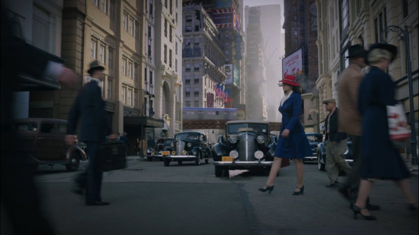 Peggy crossing New York intersection.