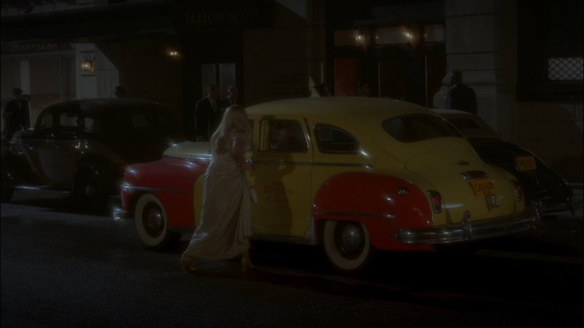 Peggy gets in cab outside La Martinique.