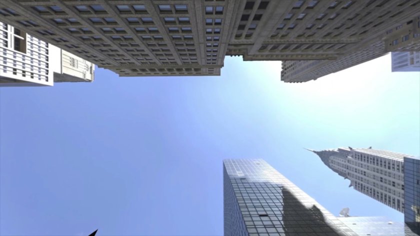 Behind the scenes: Exterior of Roxxon Corporation building in New York.