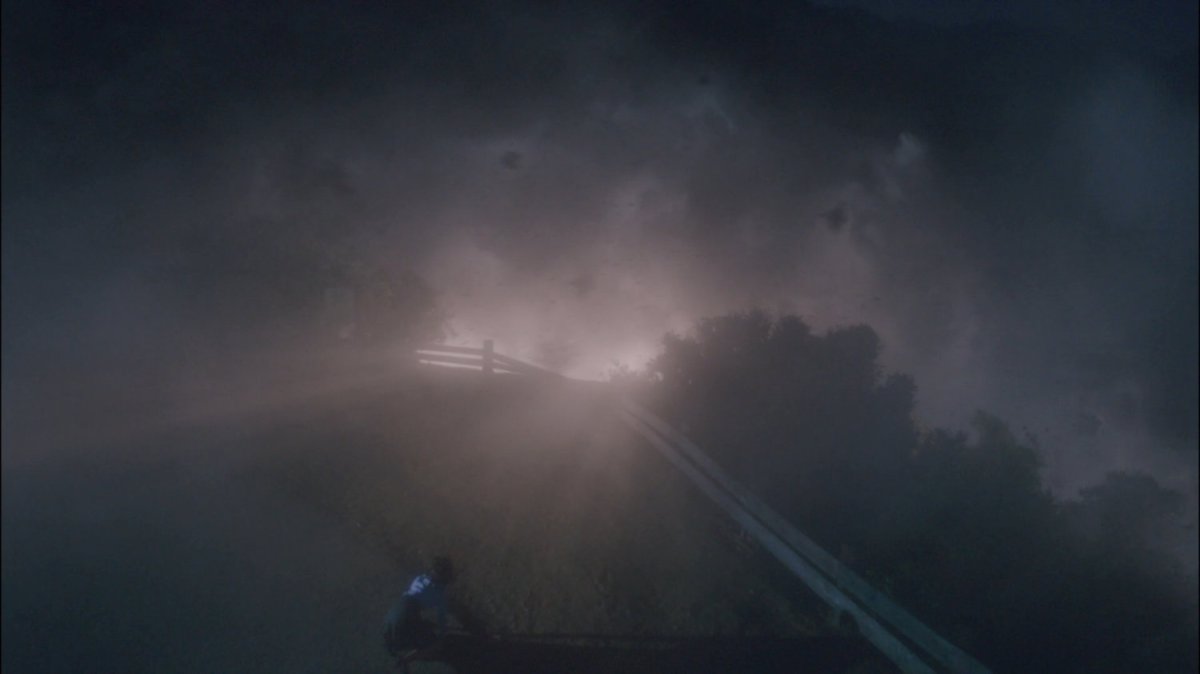 Nitramene explosion over cliffside.