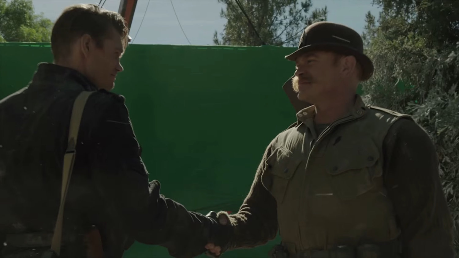 Behind the scenes: Thompson shakes Dum Dum Dugan's hand in Belarus.