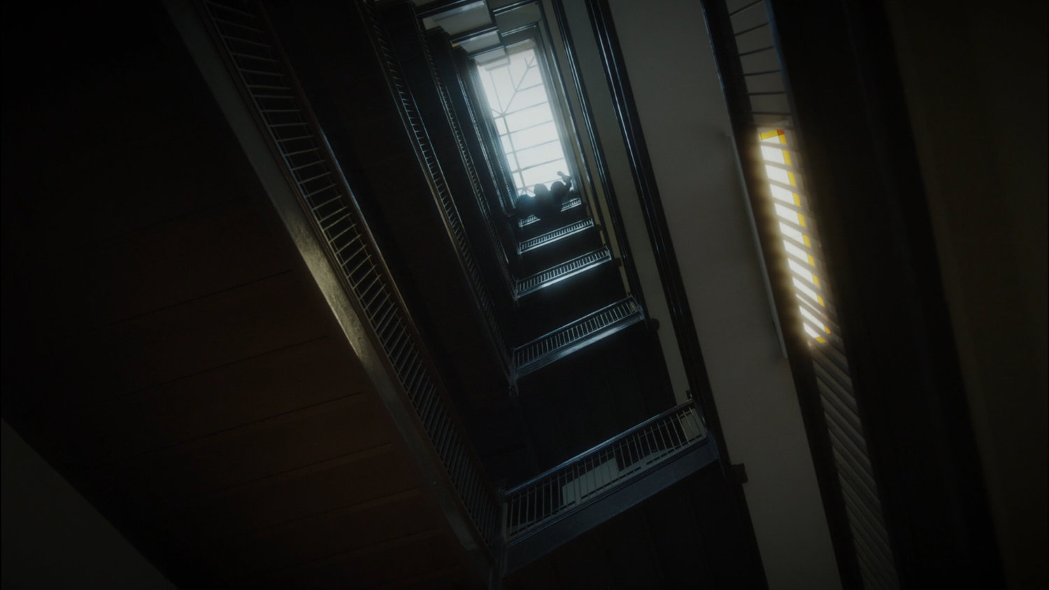 Dottie leaps down Dentist Office stairwell.