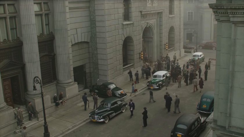 Behind the scenes: High angle view of press conference outside New York City Hall.