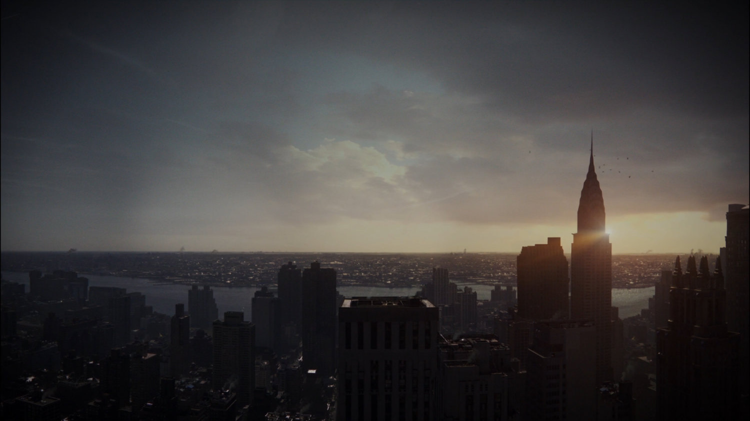 Aerial view of New York sunrise.