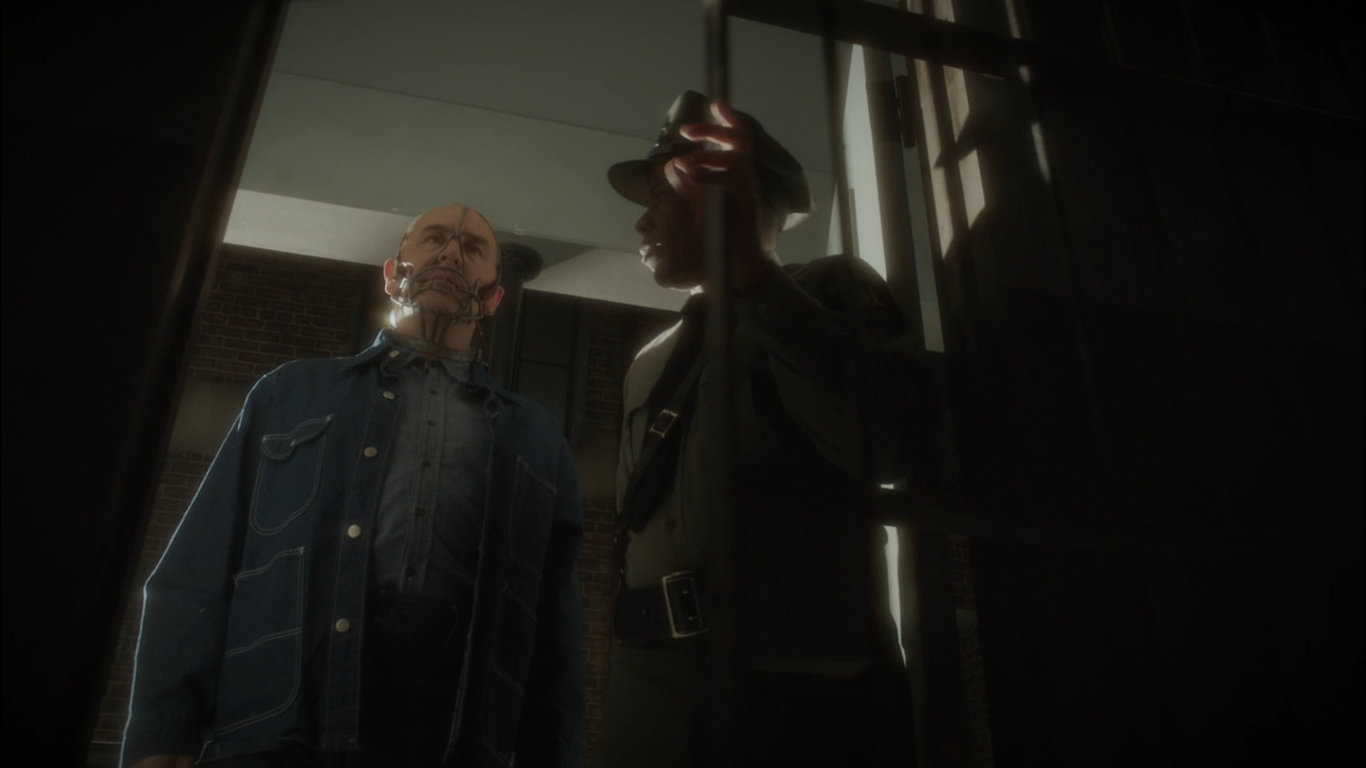 Dr. Fennhoff is moved into a cell by a guard.