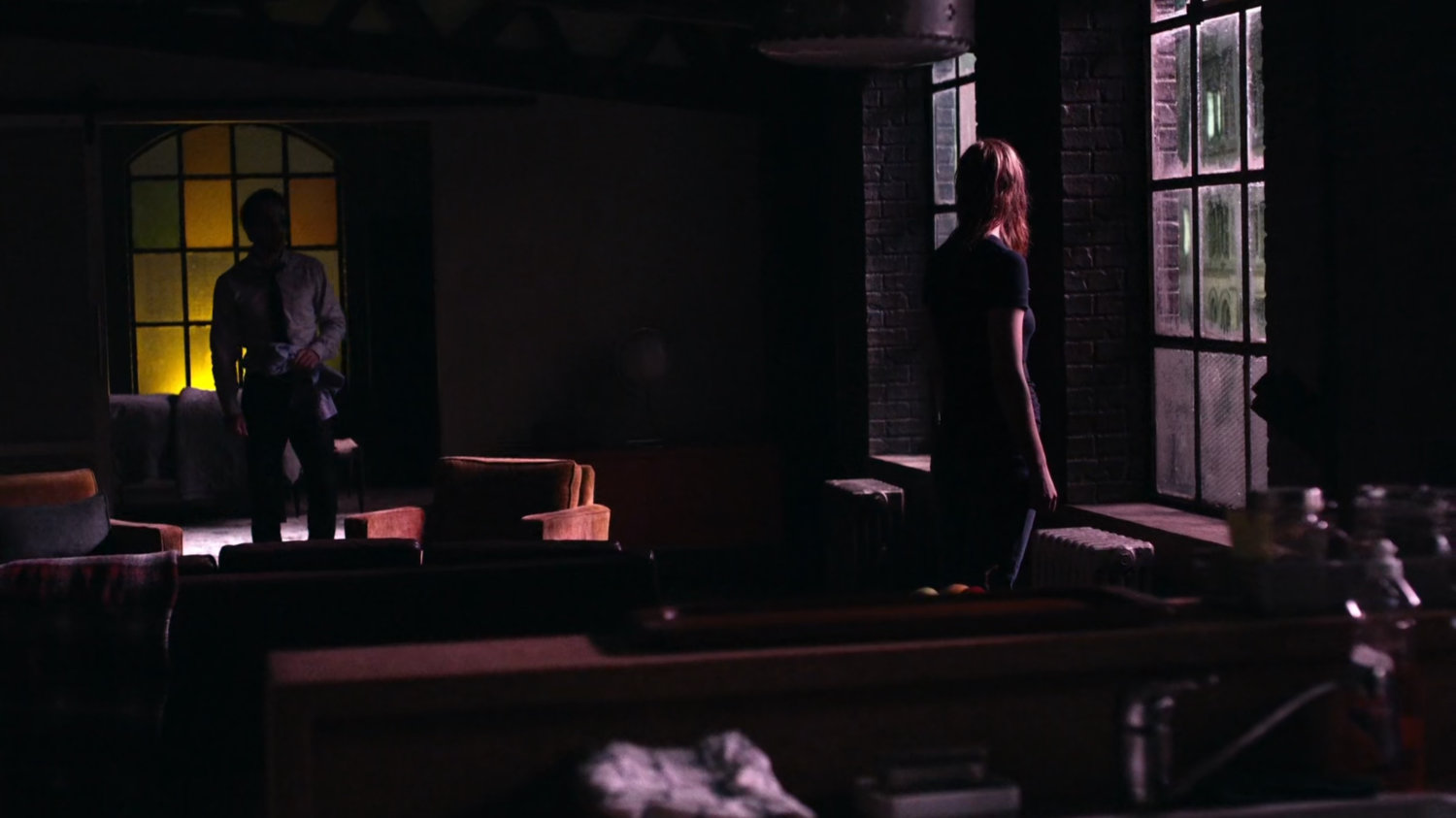 Matt and Karen in his apartment.