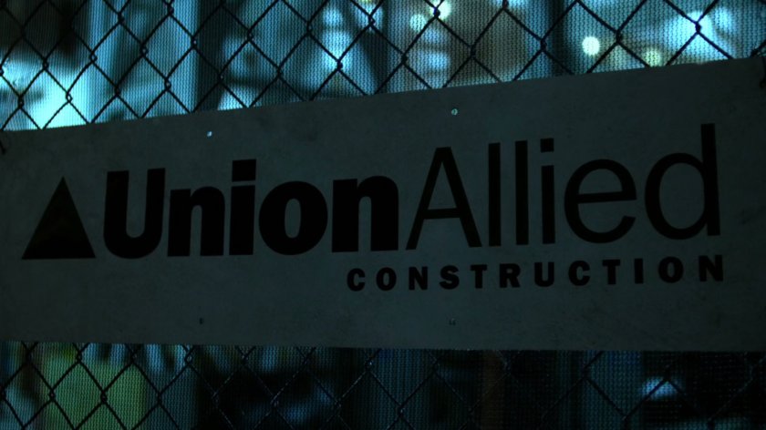 Closeup sign, Union Allied Construction.