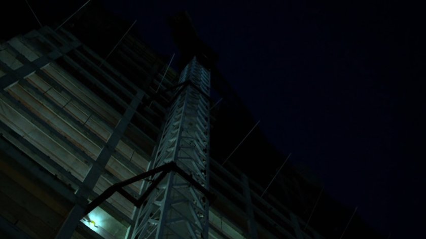 Construction scaffolding outside a Union Allied building.