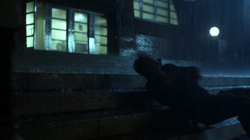 Body thrown on rainy exterior of New York Bulletin.