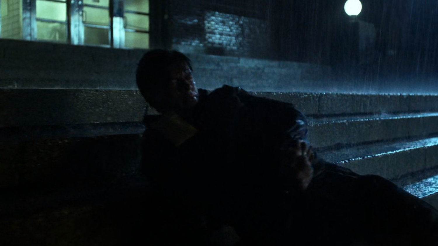 Body thrown on rainy exterior of New York Bulletin.
