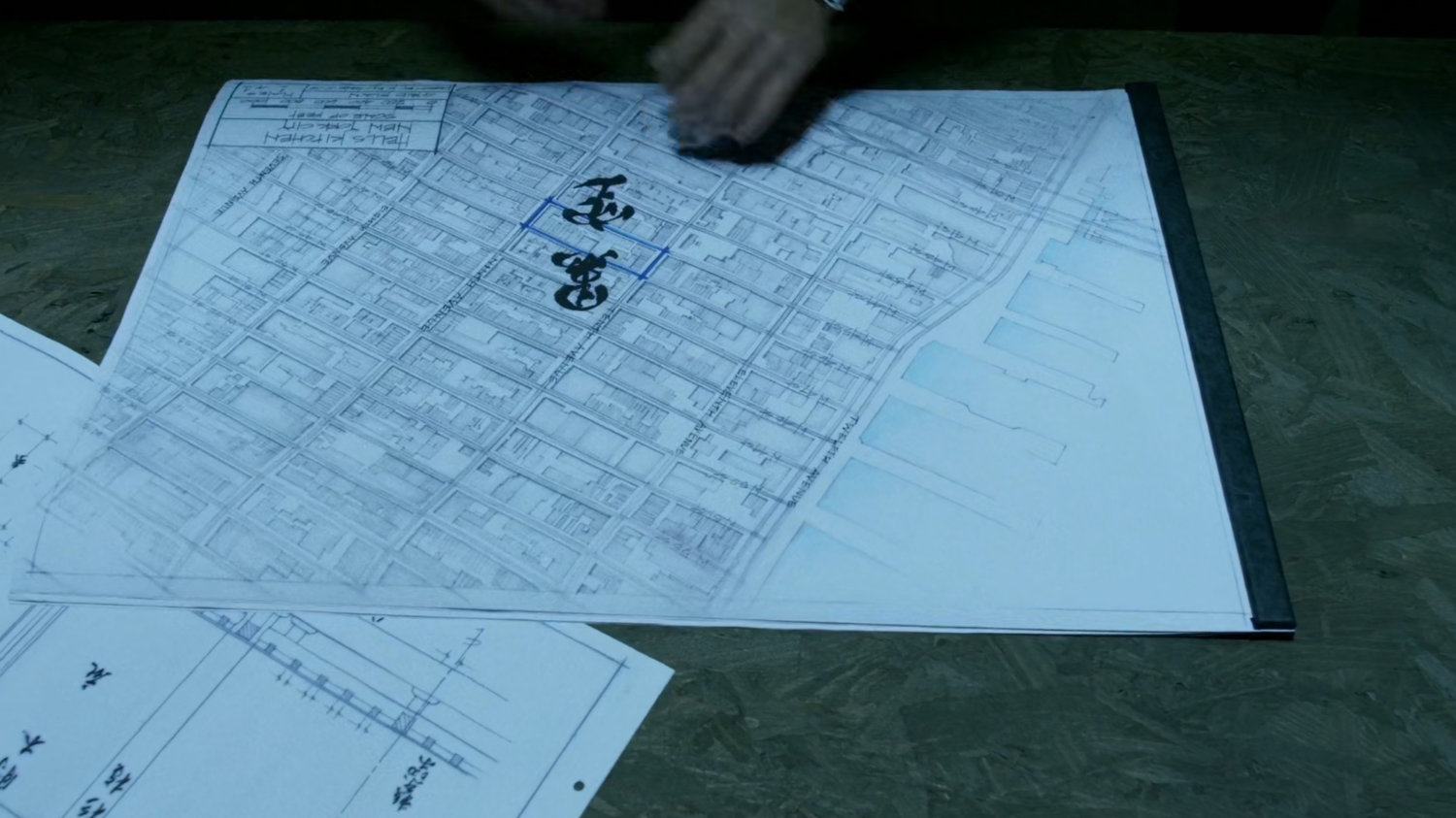 Closeup of blueprints.