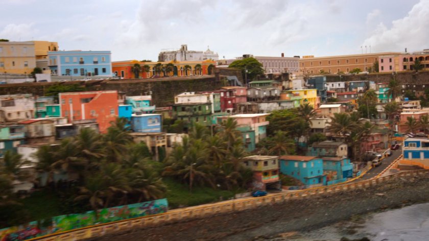 Aerial of colorful houses in San Juan.