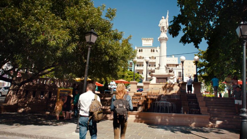 Bobbi and Coulson enter Colon Plaza in San Juan.