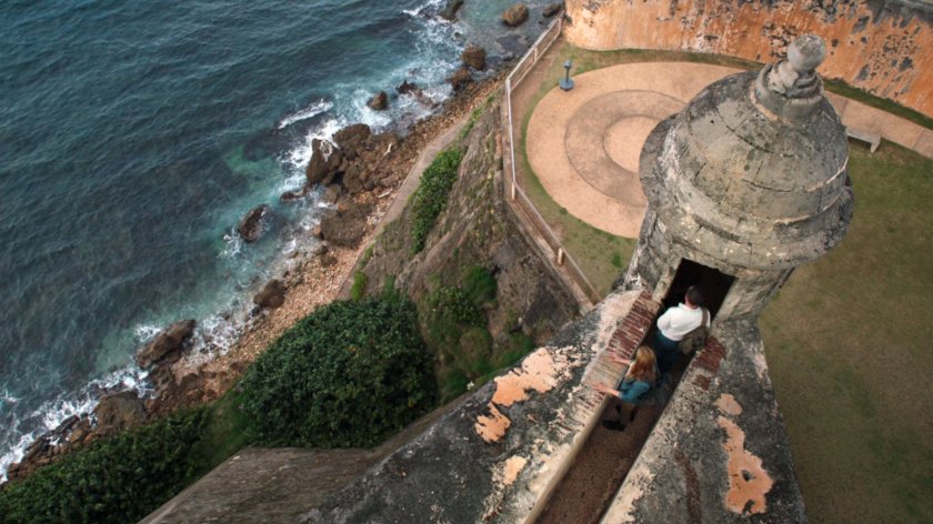 Bobbi and Coulson enter a tower at Fort San Cristobal in San Juan.