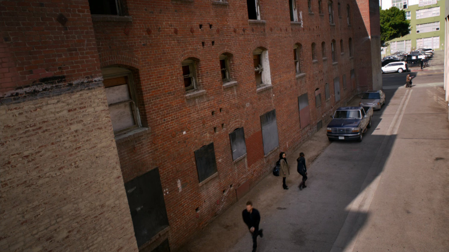High angle view of brick alley in Vancouver.