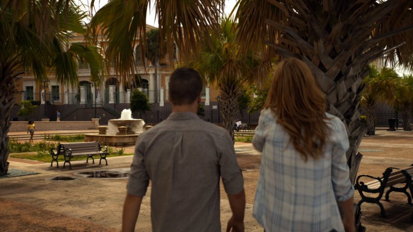 Bobbi and Hunter in a plaza outside the Ponce De Leon Theater.