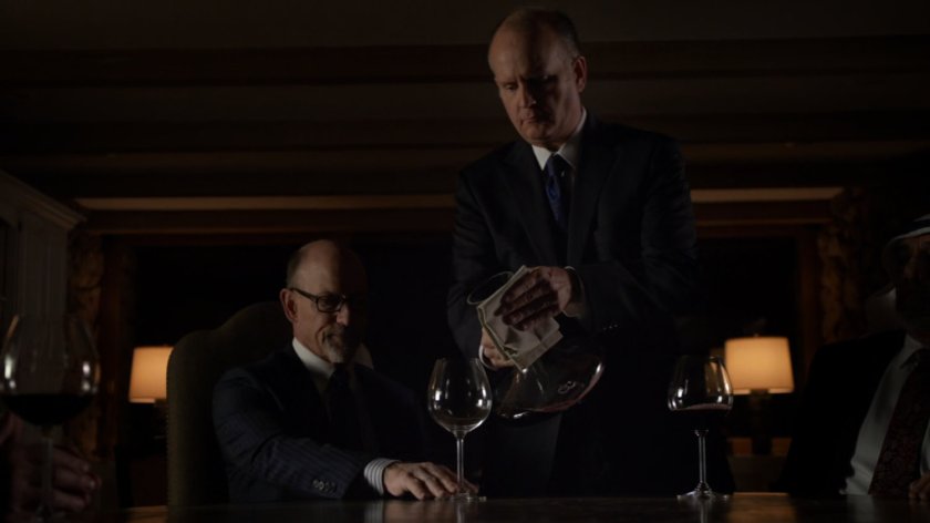 Interior of Octavian Bloom's winery, with The Banker.