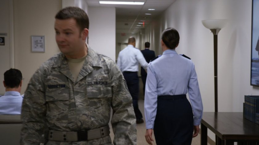 Air Force staff in hallway at Air Force offices.
