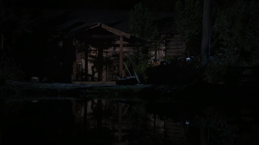 Nighttime shot of Fury's Cabin.