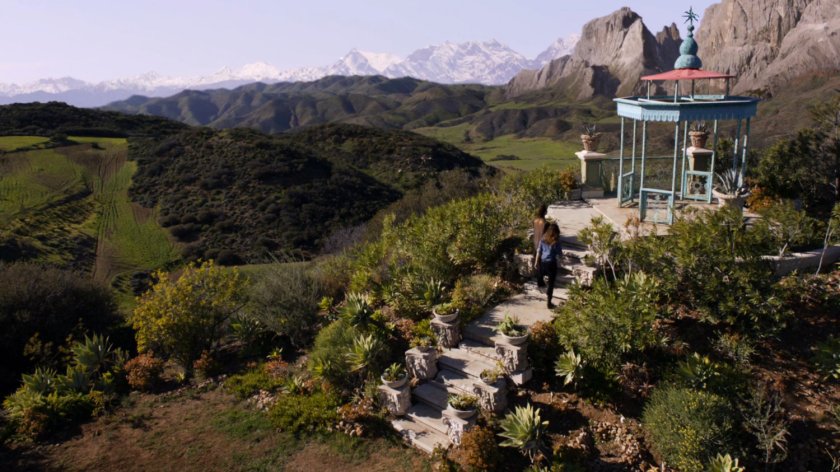 Jiaying and Skye walk into gazebo at Afterlife.