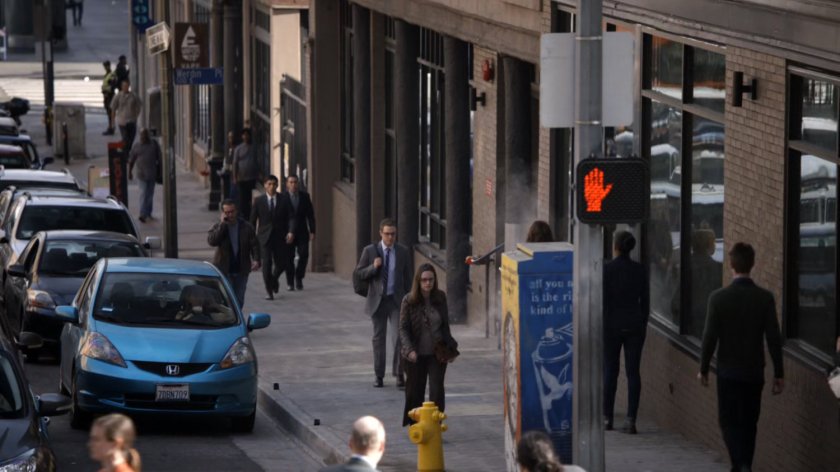 Fitz walking on San Francisco sidewalk.