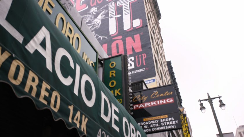 Buildings and signage on a Milwaukee street.