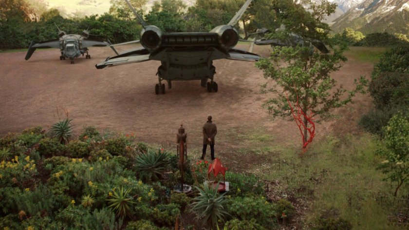 Quinjet's in clearing outside afterlife.