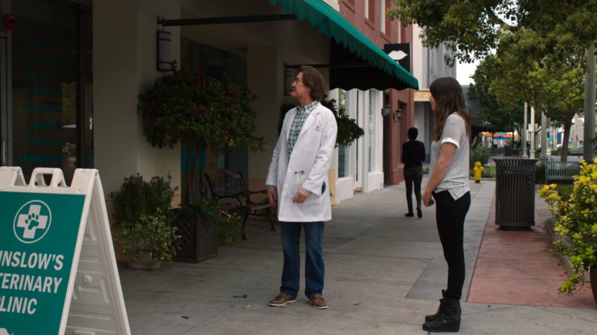 Cal and Skye outside the Winslow Veterinary Clinic.