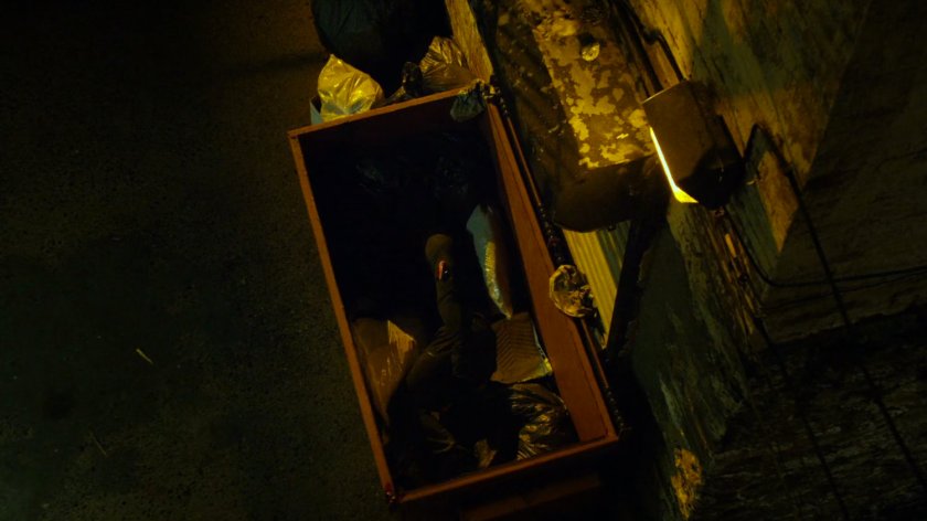 Body in a dumpster in Alley outside Claire's apartment.