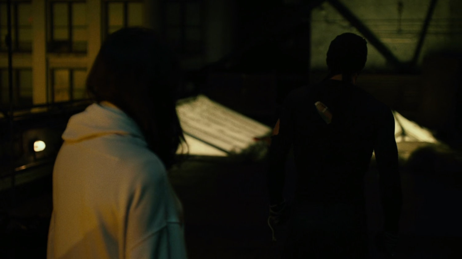 Matt interrogates mobster on rooftop of Claire's Apartment building.