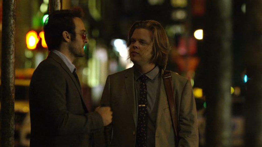 Matt and Foggy at intersection at night.