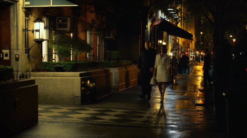 Vanessa and Fisk on sidewalk outside her apartment building.