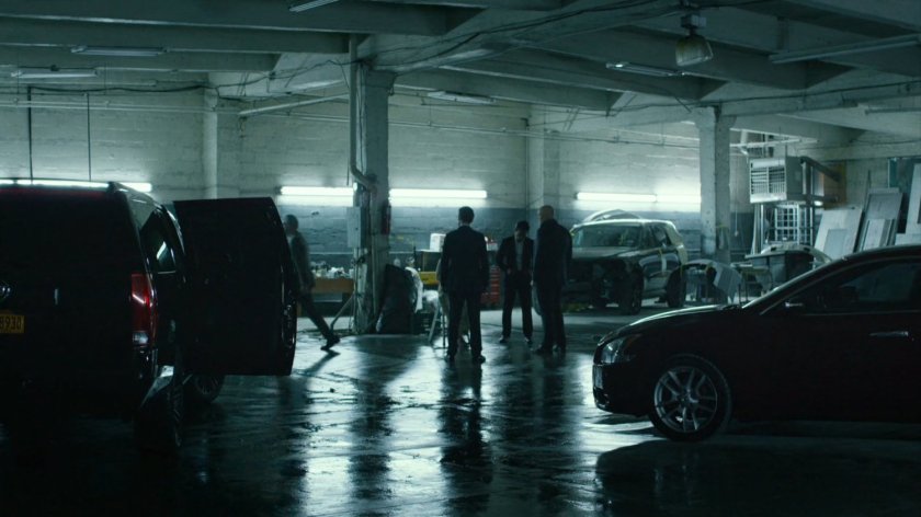 Interior of body shop garage.