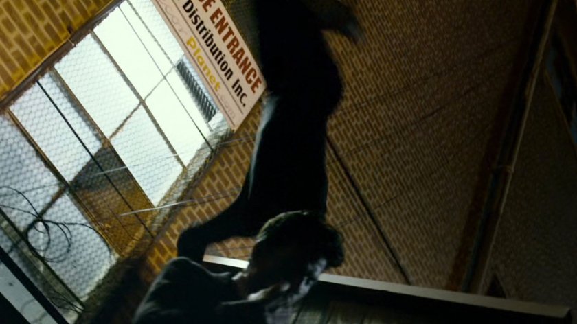 Daredevil attacking Detective Blake outside back door of 15th Precinct.