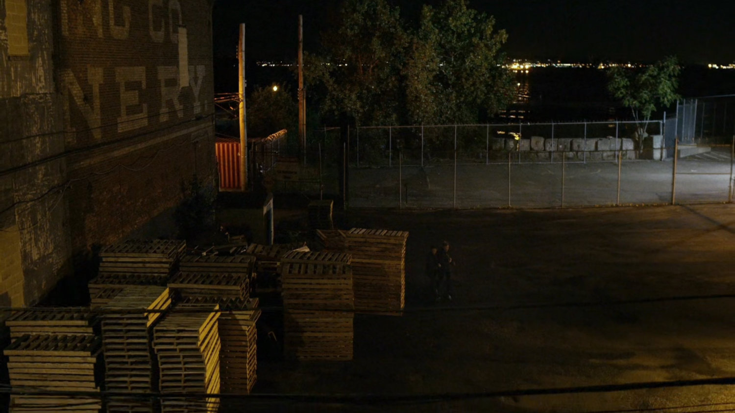 Pallet yard outside Russian warehouse.