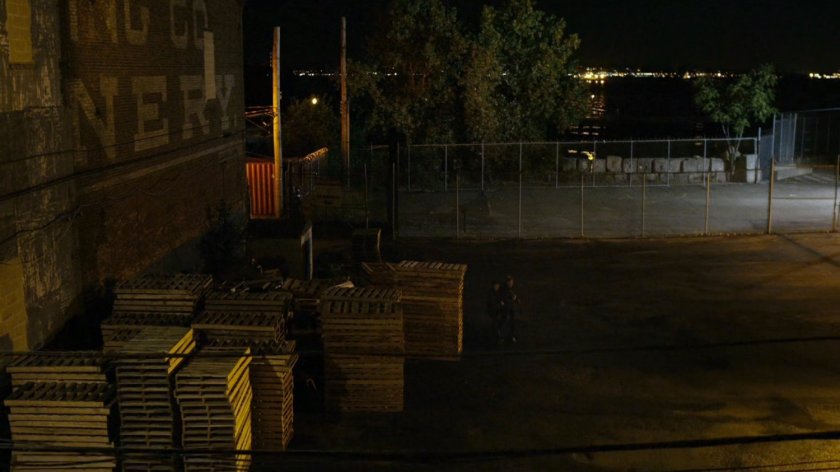 Pallet yard outside Russian warehouse.