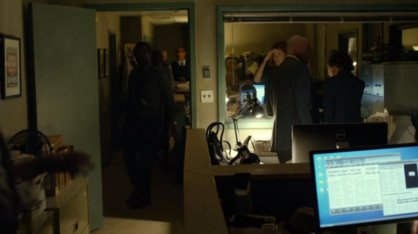 Interior of New York Bulletin office bullpen.