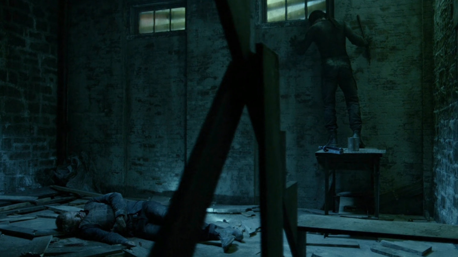 Daredevil inside abandoned warehouse.