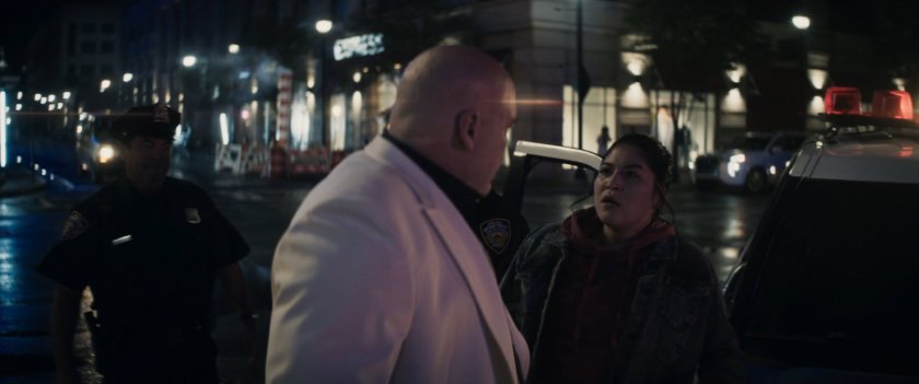 Wilson Fisk and Maya outside motorcycle showroom.